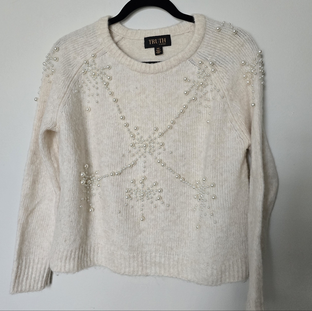 Truth Elegant Cream Pearl-Embellished Sweater